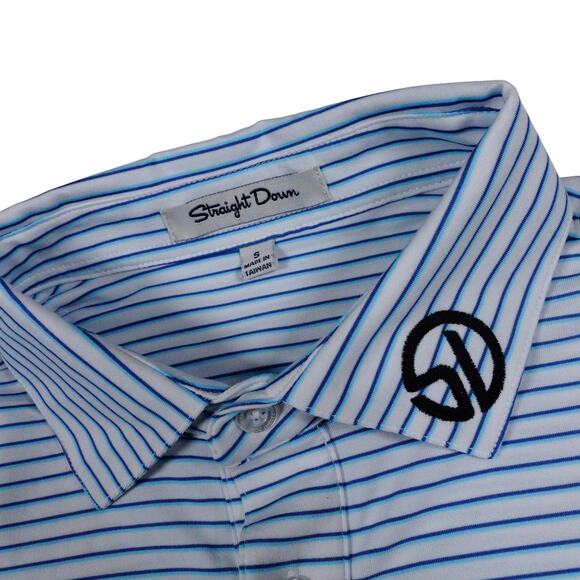 Straight Down Mens Blue Striped EMBROIDERED Golf Polo Shirt Bear Lake Small - Picture 3 of 7